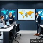 Home 21 기회 포착을 위한 비즈니스 트렌드 - A modern Polish business office environment showcasing a diverse team of professionals collaborating...