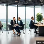Home 18 기회 포착 연구 기회 발견 방법 - A modern Polish business conference scene with diverse professionals engaging in networking and exch...