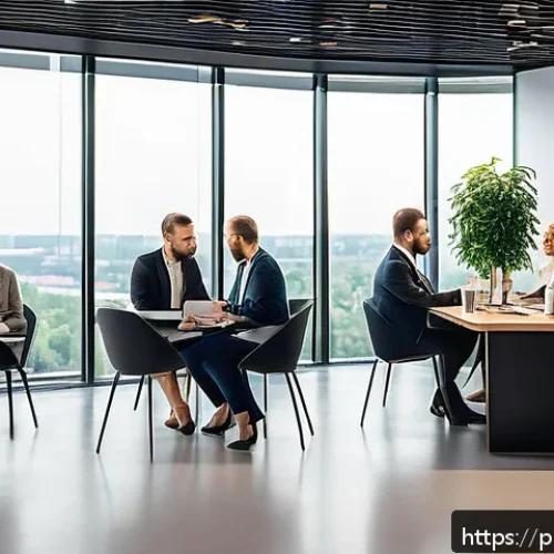 Home 30 기회 포착 연구 기회 발견 방법 - A modern Polish business conference scene with diverse professionals engaging in networking and exch...