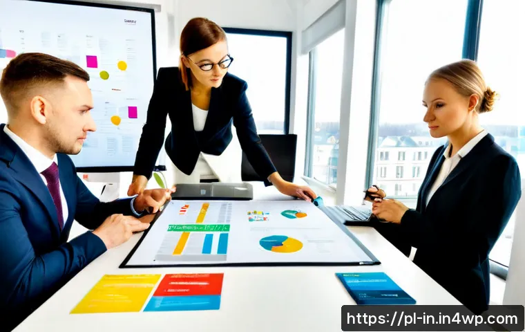 Home 13 기회 포착을 위한 선진 사례 연구 - Photorealistic business case study scene in a modern Warsaw innovation office, diverse Polish profes...